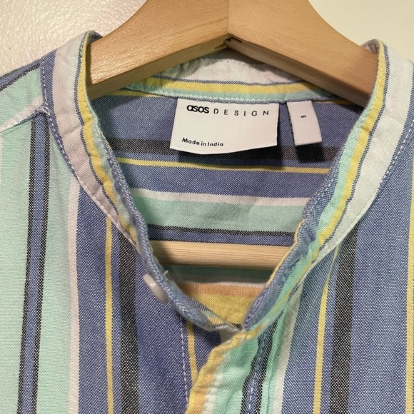 ASOS DESIGN regular fit grandad collar oxford stripe shirt in pastel colours - S - Picture 7 of 12